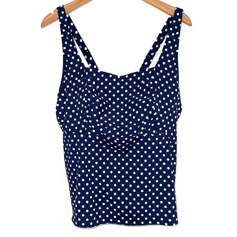 Lands’ End Square Neck Navy Blue Polka Dot Underwire Tankini Swim Top Size 18W
